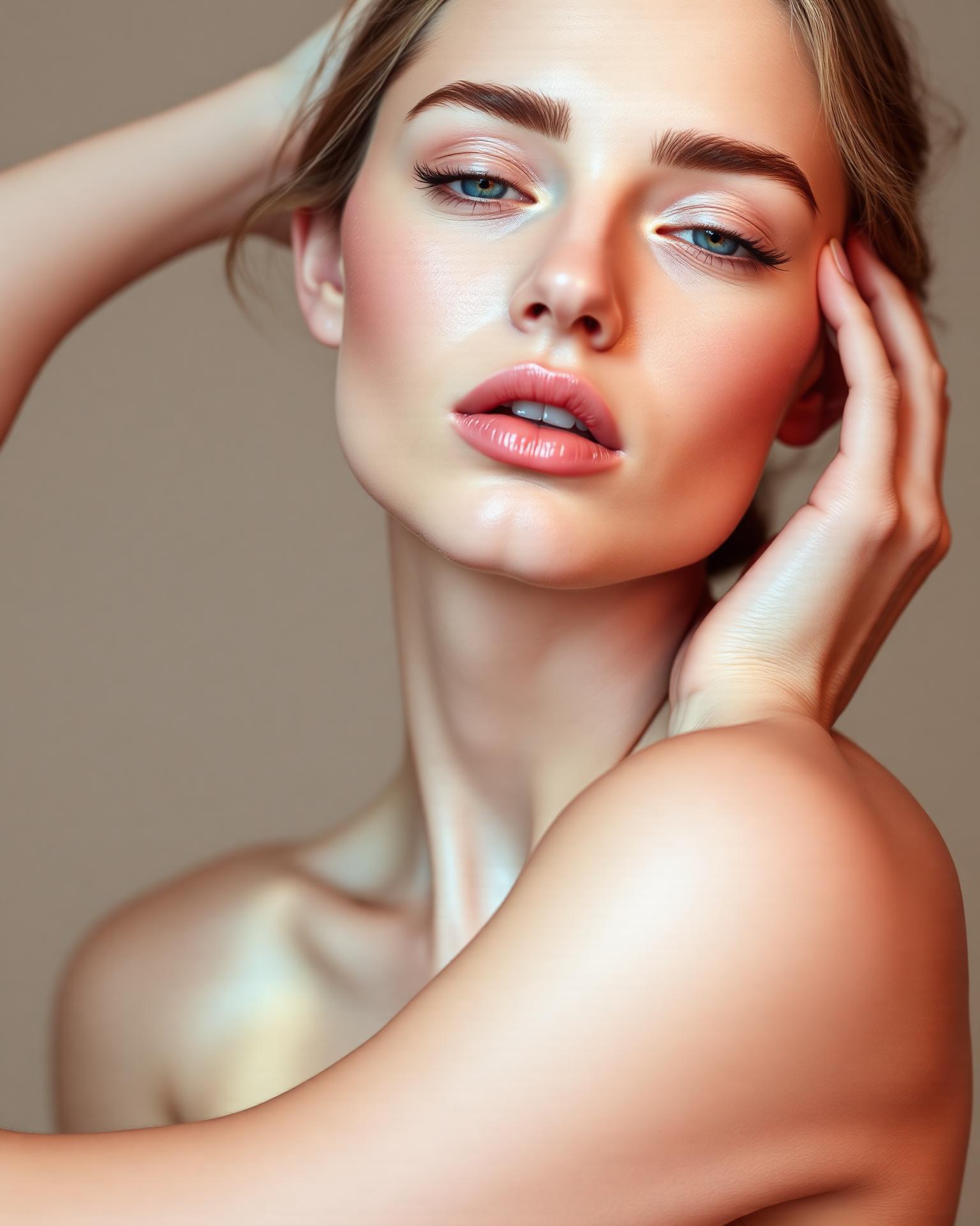 Editorial portrait of luminous radiant skin