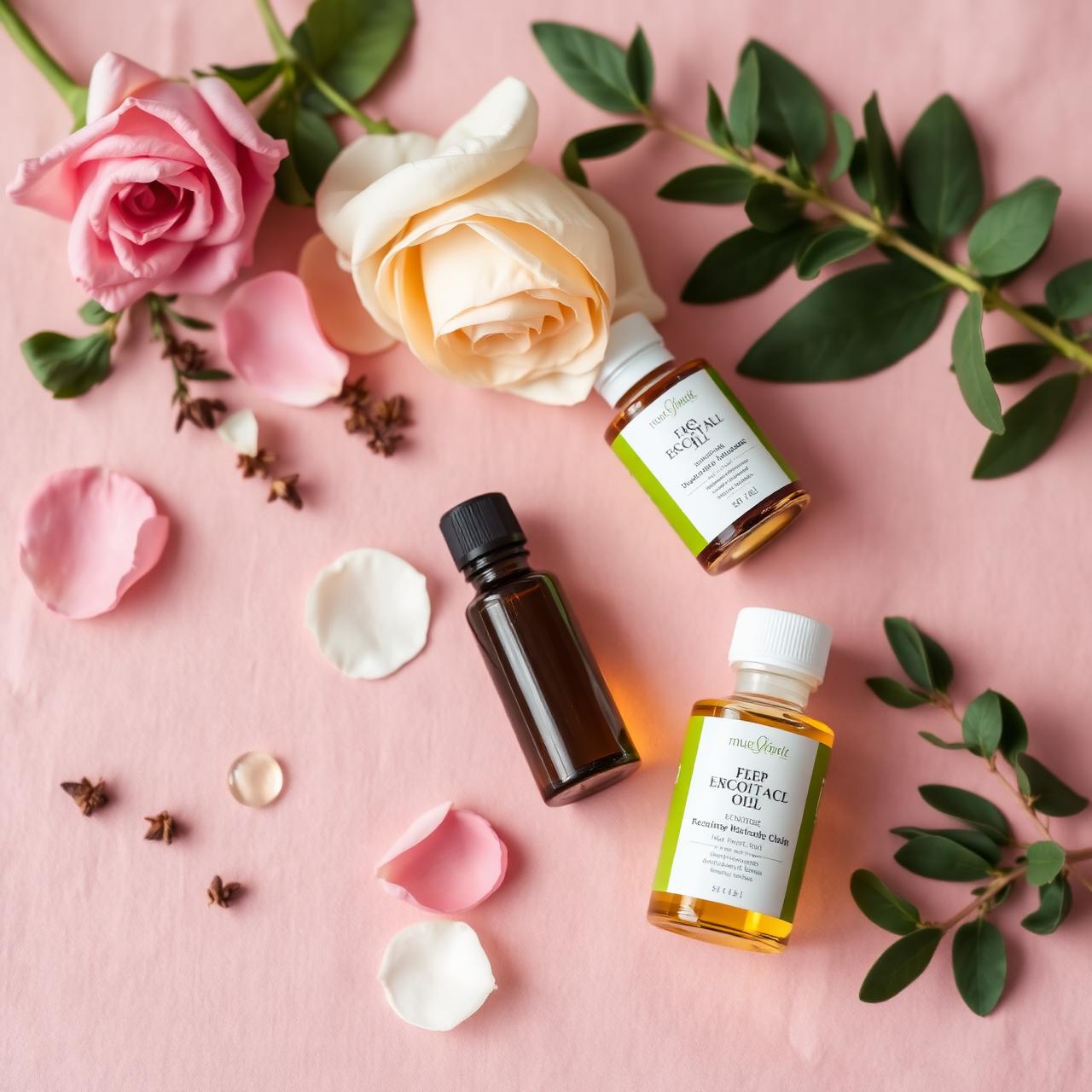 Botanical ingredients on blush linen